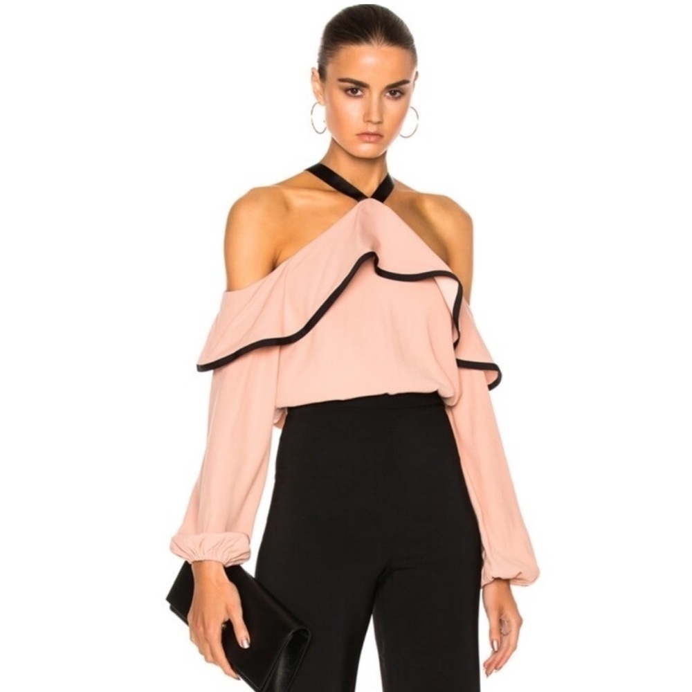 Alexis Malia pink ruffle cold shoulder top